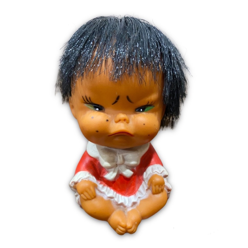 Vintage 60s Moody Cuties Rubber Pout Angry Baby Doll Kitsch Sad Mad